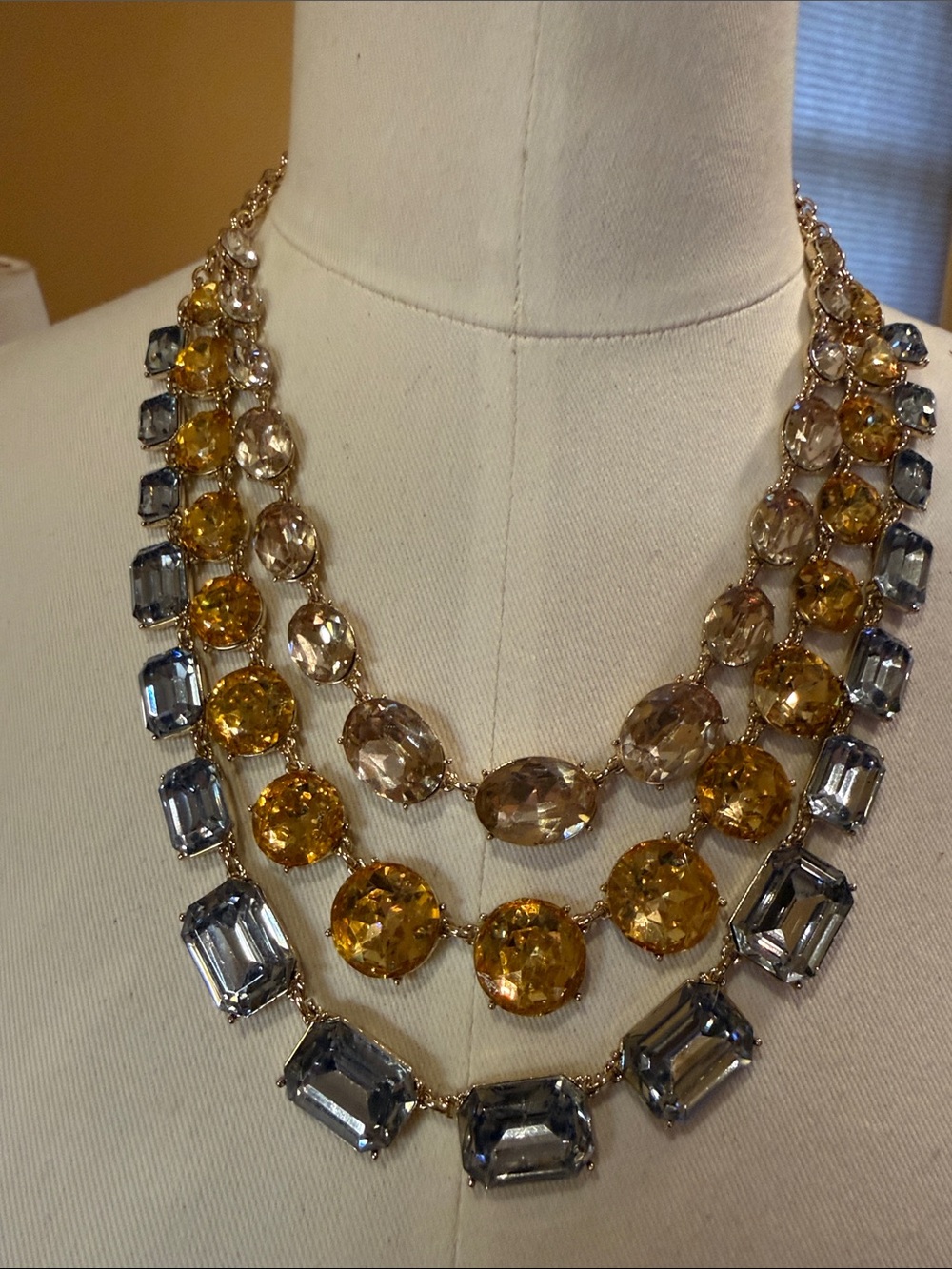 J. Crew Factory Gold, Yellow and Blue Multi-Strand Crystal Necklace
